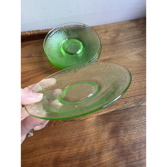 Hazel Atlas Florantine Poppy #2 5.5" Plate Green Depression Glass Saucer Floral - Picture 4 of 6